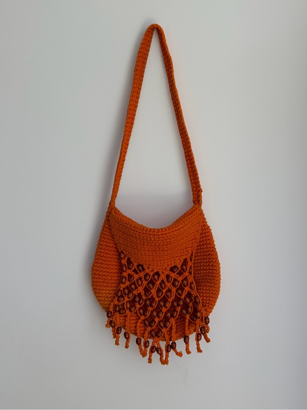 Handmade Orange Crochet Fringe Shoulder Bag